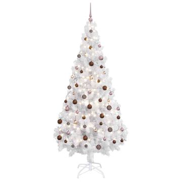 Albero di Natale Preilluminato con Palline Bianco 180 cm PVC