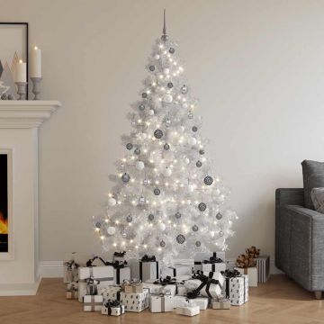 Albero di Natale a Metà Preilluminato con Palline Bianco 180 cm
