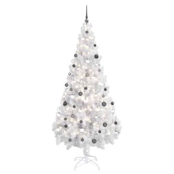 Albero di Natale Preilluminato con Palline Bianco 180 cm PVC