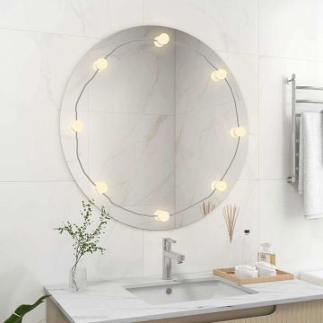Specchio da Parete Rotondo Senza Cornice con Luci LED in Vetro