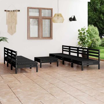 Set Divani da Giardino 8 pz Nero in Legno Massello di Pino
