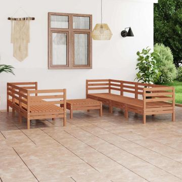 Set Salotto da Giardino 8 pz Marrone ambra Legno Massello Pino