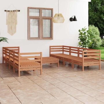 Set Salotto da Giardino 9 pz Marrone Ambra Legno Massello Pino