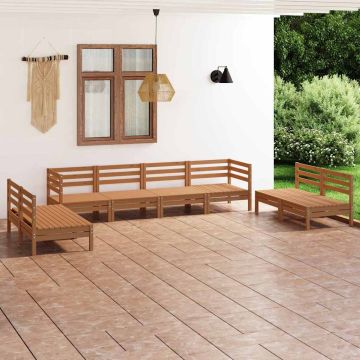 Set Salotto da Giardino 8 pz Marrone Ambra Legno Massello Pino