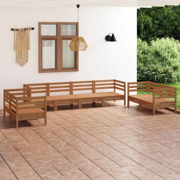Set Salotto da Giardino 8 pz Marrone Ambra Legno Massello Pino