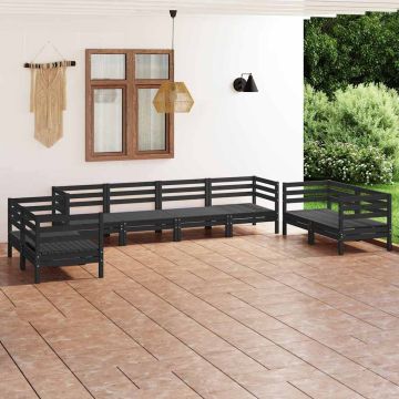 Set Divani da Giardino 8 pz Nero in Legno Massello di Pino
