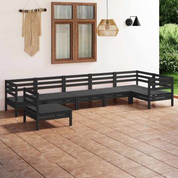 Set Salotto da Giardino 7 pz in Legno Massello di Pino Nero