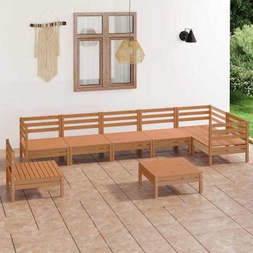 Set Salotto da Giardino 8 pz in Legno Massello di Pino Ambra