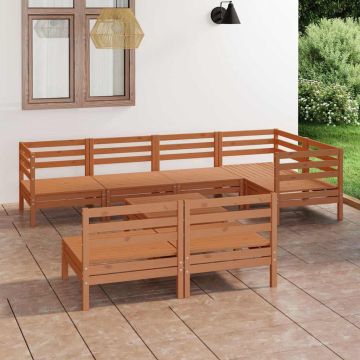 Set Salotto da Giardino 8 pz in Legno Massello di Pino Ambra