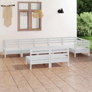 Set Salotto da Giardino 8 pz in Legno Massello di Pino Bianco