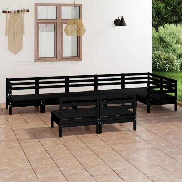 Set Salotto da Giardino 8 pz in Legno Massello di Pino Nero