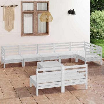 Set Salotto da Giardino 9 pz in Legno Massello di Pino Bianco