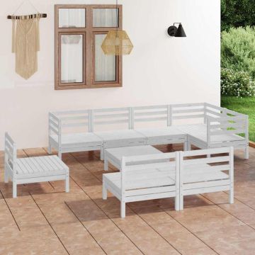 Set Salotto da Giardino 9 pz in Legno Massello di Pino Bianco