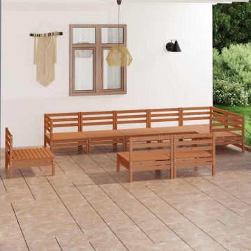 Set Salotto da Giardino 9 pz in Legno Massello di Pino Ambra