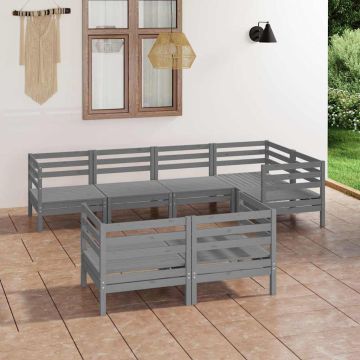 Set Salotto da Giardino 7 pz in Legno Massello di Pino Grigio