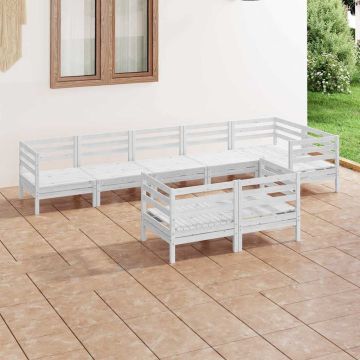 Set Salotto da Giardino 8 pz in Legno Massello di Pino Bianco