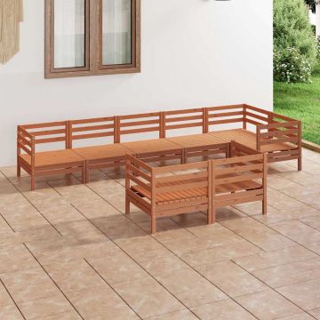 Set Salotto da Giardino 8 pz in Legno Massello di Pino Ambra