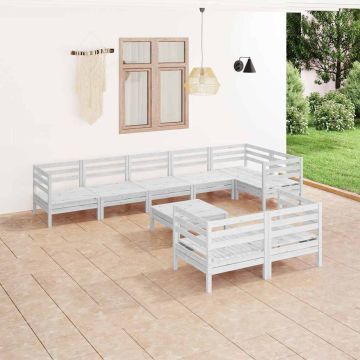 Set Salotto da Giardino 9 pz in Legno Massello di Pino Bianco