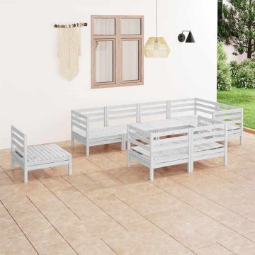 Set Salotto da Giardino 8 pz in Legno Massello di Pino Bianco
