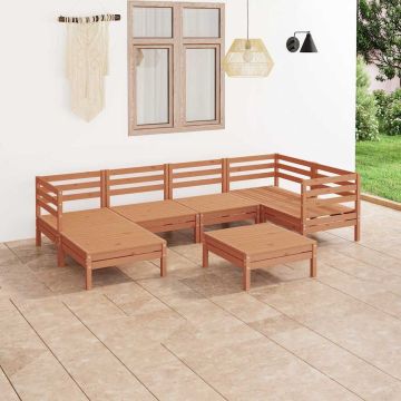 Set Salotto da Giardino 7 pz in Legno Massello di Pino ambra