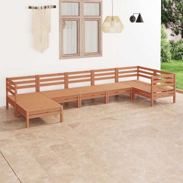 Set Salotto da Giardino 7 pz in Legno Massello di Pino ambra