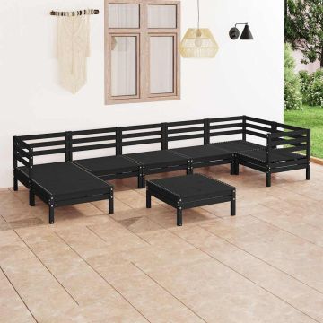 Set Salotto da Giardino 8 pz in Legno Massello di Pino Nero