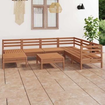Set Salotto da Giardino 8 pz in Legno Massello di Pino Ambra