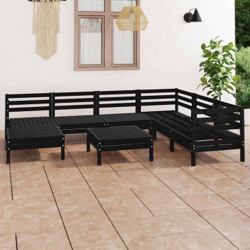 Set Salotto da Giardino 8 pz in Legno Massello di Pino Nero