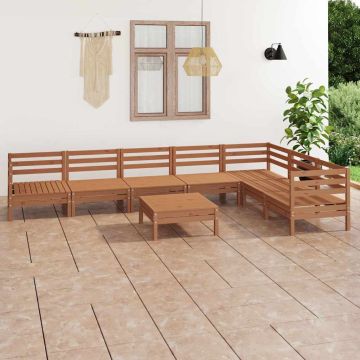 Set Salotto da Giardino 8 pz in Legno Massello di Pino ambra