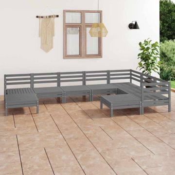 Set Salotto da Giardino 9 pz in Legno Massello di Pino Grigio