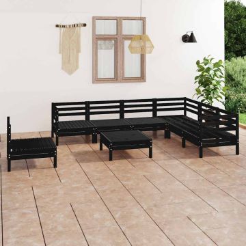 Set Salotto da Giardino 8 pz in Legno Massello di Pino Nero