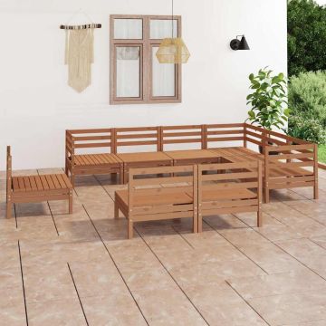 Set Salotto da Giardino 9 pz in Legno Massello di Pino Ambra