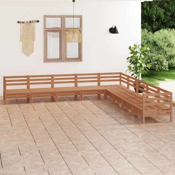 Set Salotto da Giardino 9 pz in Legno Massello di Pino Ambra