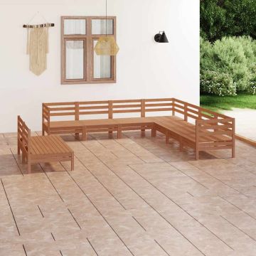 Set Salotto da Giardino 9 pz in Legno Massello di Pino Ambra