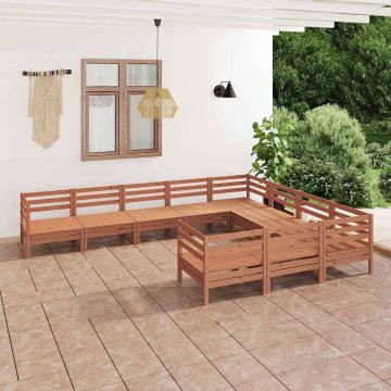 Set Salotto da Giardino 10 pz in Legno Massello di Pino Ambra