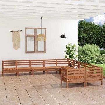 Set Salotto da Giardino 10 pz in Legno Massello di Pino Ambra