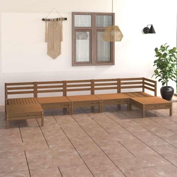 Set Salotto da Giardino 7 pz in Legno Massello di Pino ambra