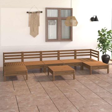 Set Salotto da Giardino 8 pz in Legno Massello di Pino Ambra