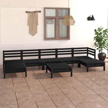Set Salotto da Giardino 8 pz Nero in Legno Massello di Pino