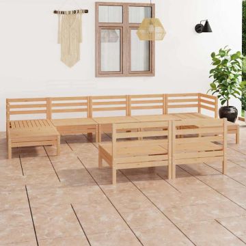 Set Salotto da Giardino 9 pz in Legno Massello di Pino