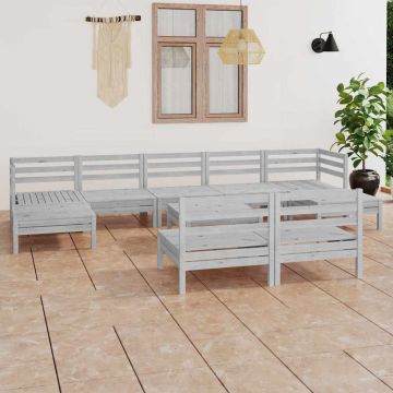 Set Salotto da Giardino 10 pz Bianco in Legno Massello di Pino