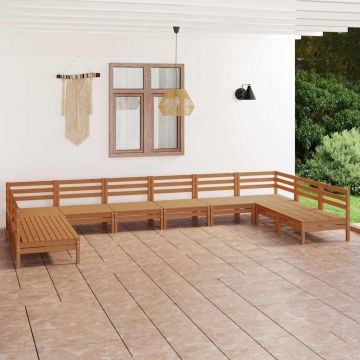 Set Salotto da Giardino 10 pz in Legno Massello di Pino ambra