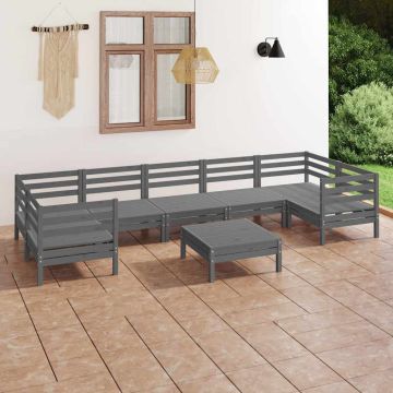 Set Salotto da Giardino 8 pz in Legno Massello di Pino Grigio