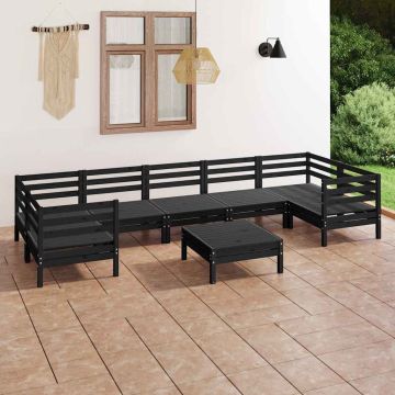 Set Salotto da Giardino 8 pz in Legno Massello di Pino Nero