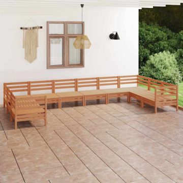 Set Salotto da Giardino 10 pz in Legno Massello di Pino Ambra