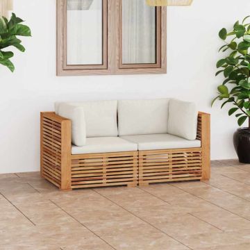 Divano da Giardino a 2 Posti e Cuscini Legno Massello di Teak