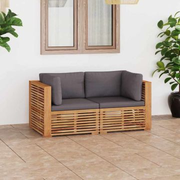 Divano da Giardino a 2 Posti e Cuscini Legno Massello di Teak