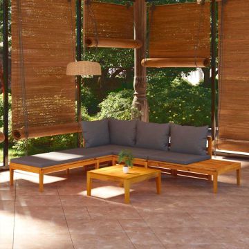 Set Divani Giardino 3 pz con Cuscini Grigio Scuro Legno Acacia