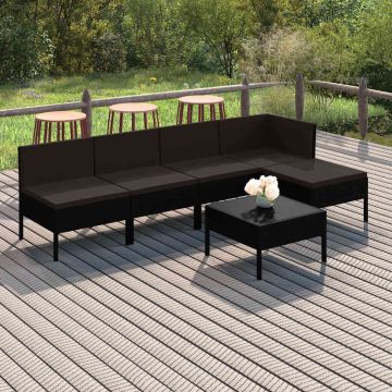 Set Divani da Giardino 6 pz con Cuscini in Polyrattan Nero