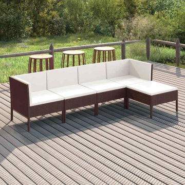 Set Divani da Giardino 5 pz con Cuscini in Polyrattan Marrone